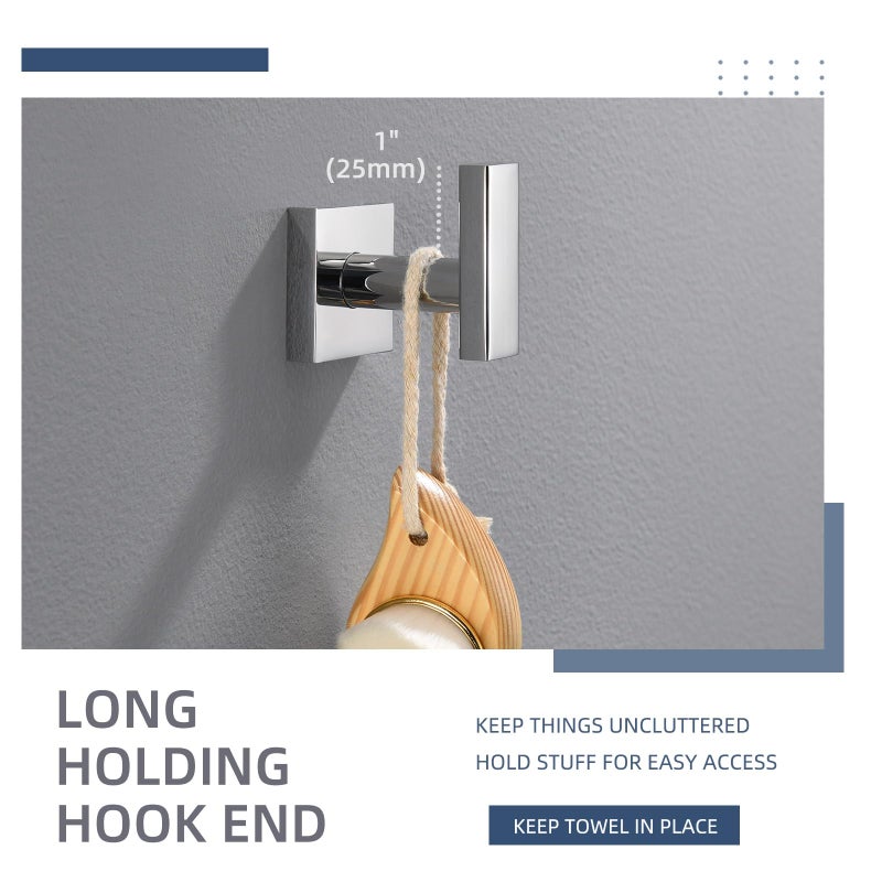 Angle Simple Towel Hook for Bathroom, SUS 304 Stainless Steel Robe Coat Hook, Hand Towel Holder Wall Mounted, Polished Chrome - Image 5